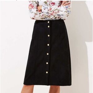 NWT LOFT Black Women's Faux Suede Button Front Skirt Size 6P Petite